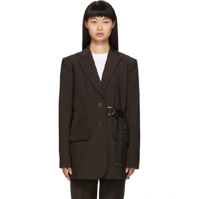 Tibi Brown Belted Wool Blazer In Darbr Drkbr