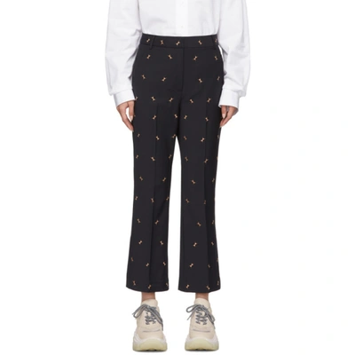 Tibi Navy Ant Embroidery Cropped Trousers In Darnv Drkna