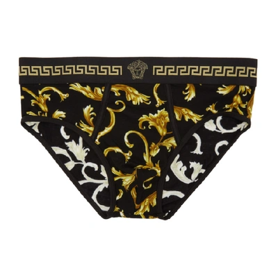 Versace Underwear Black Barocco Briefs In A732 Blk/gl
