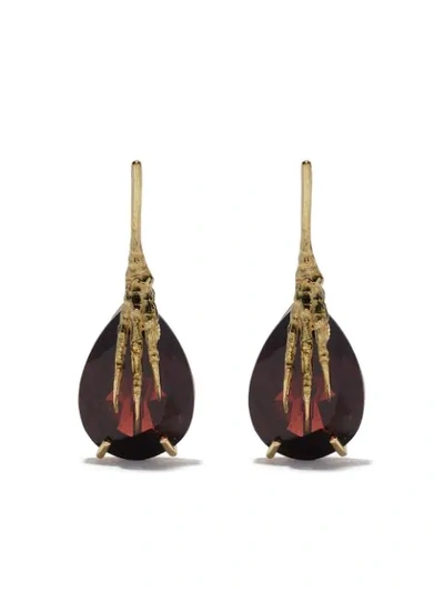 Wouters & Hendrix Gold 18kt Gold Garnet Claw Earrings In Yellow Gold
