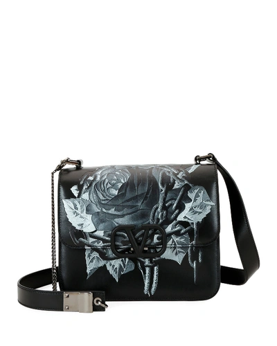 Valentino Garavani Vsling Rose-print Shoulder Bag In Black