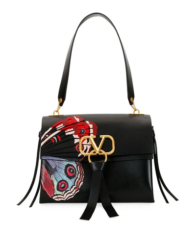 Valentino Garavani Vring U Butterfly Leather Shoulder Bag In Black Pattern