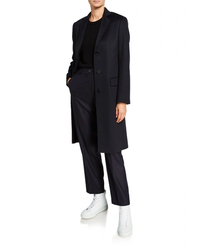 Agnona Cashmere Single-breasted Slim Coat, Navy