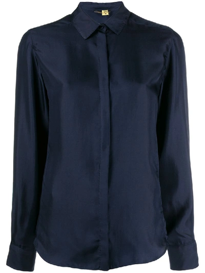 Agnona Silk Twill Button-front Blouse In Navy