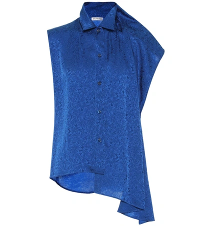 Balenciaga Asymmetric Draped Floral-jacquard Top In Blue