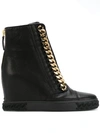 Casadei Chain-trimmed Wedge Sneakers In Black