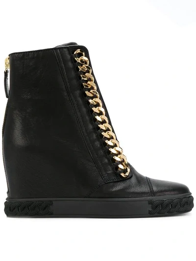 Casadei Chain-trimmed Wedge Sneakers In Black