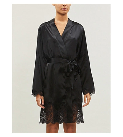 Aubade Soie D'amour Silk-satin Robe In Noir