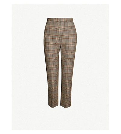 Sandro Checked Cropped Mid-rise Gabardine Trousers In Multi Color