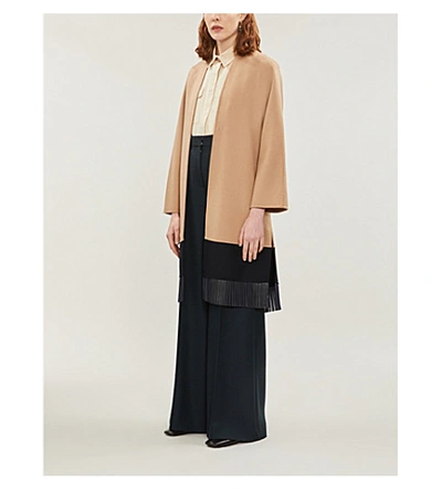 Max Mara Panetto Tassle-fringe Wool-blend Coat In Camel