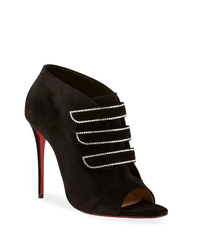 Christian Louboutin Triplica Suede Red Sole Booties In Black