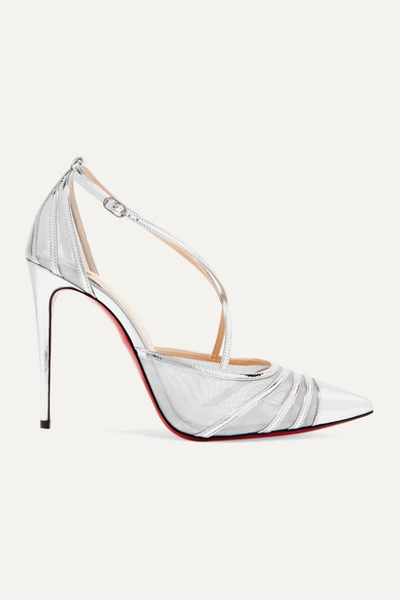 Christian Louboutin Theodorella Metallic Leather And Mesh Pumps In Silver