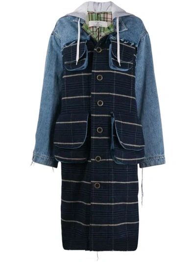 Natasha Zinko Oversized Denim And Checked Coat In Blue