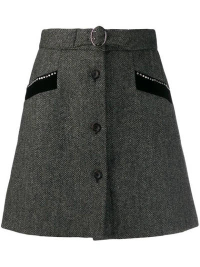 Miu Miu Crystal-embellished Wool-herringbone Mini Skirt In Grey