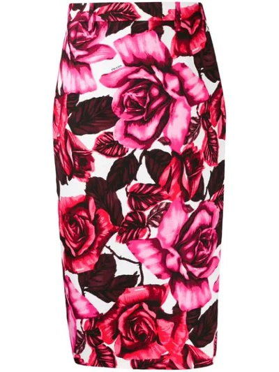 Prada Rose Print Pencil Skirt In Pink