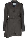 Prada Belted Prince Of Wales-check Wool Jacket In Grey