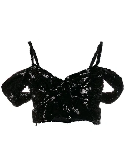 Simone Rocha Sequinned Off-the-shoulder Bustier Top In Black