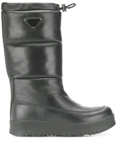 Prada Logo-appliquéd Quilted Leather Snow Boots In Black