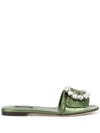 Dolce & Gabbana Leather Embellished Buckle Bianca Slides In Green