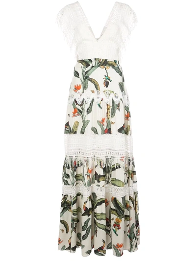 Patbo Tropical Print Lace Trim Maxi Dress In White
