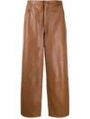 Mm6 Maison Margiela Cropped Leather Straight-leg Pants In Brown