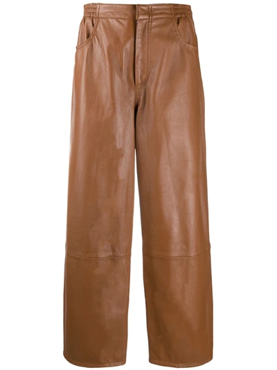 Mm6 Maison Margiela Cropped Leather Straight-leg Trousers In Brown