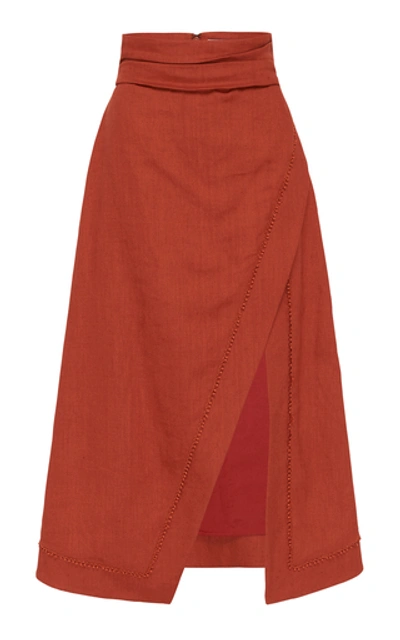 Rachel Gilbert Greta Linen Midi Skirt In Orange