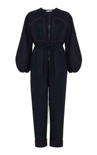 Rachel Gilbert Kimber Linen Jumpsuit In Navy