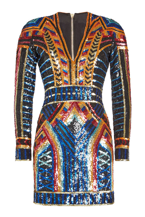 Balmain Geometric Sequin-embellished Mini Dress, Multi, Multi Colors In ...