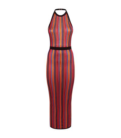 Balmain Striped Knit Halter Maxi Dress In Multicolore | ModeSens