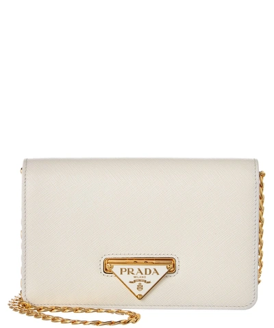 Prada Luxe Saffiano Leather Chain Wallet' In White
