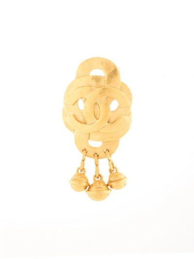 Pre-owned Chanel Interlaced Cc Brooch In Gold