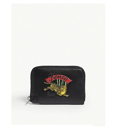 Kenzo Tiger Logo Leather Coin Purse In Black