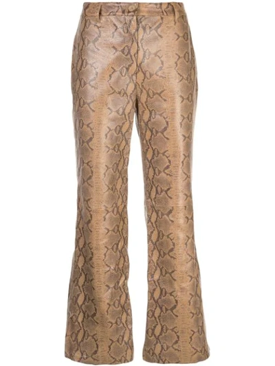 Nili Lotan Vianna Snake-effect Leather Flared Pants In Brown