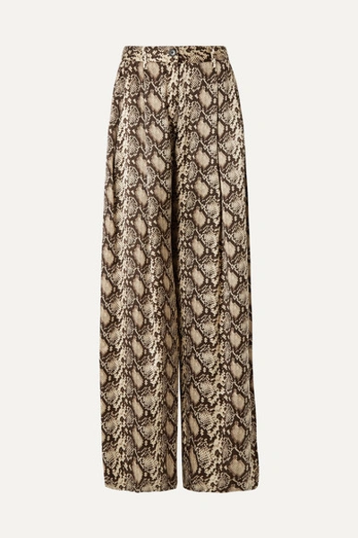 Nili Lotan Adalene High-rise Snake-print Silk-satin Wide-leg Trousers In Brown