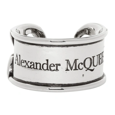 Alexander Mcqueen Band Ring With Carry Over Logo In Silver