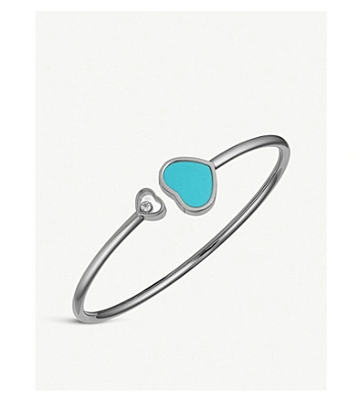 Chopard Womens White Gold Happy Hearts 18ct White-gold, Turquoise And Diamond Bangle Bracelet