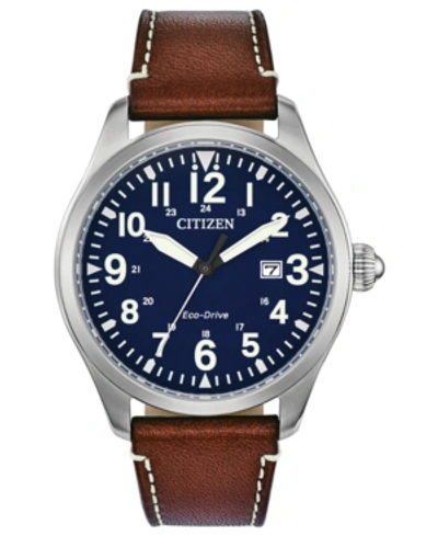 Citizen Eco-drive Men's Chandler Brown Leather Strap Watch 42mm In Blue / Brown