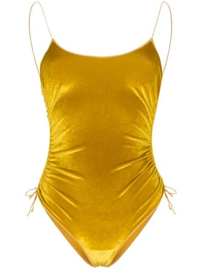 Oseree Ruched Velvet Swimsuit In Yellow