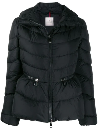 Moncler Cinched Waist Zipped Puffer Jacket In 999 Black
