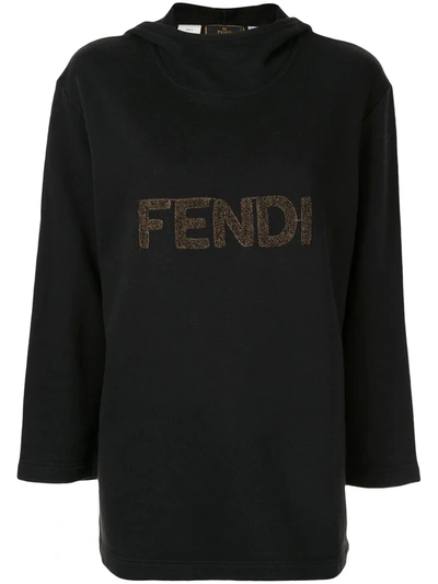Pre-owned Fendi 1990s Logo Patch Hoodie In Black