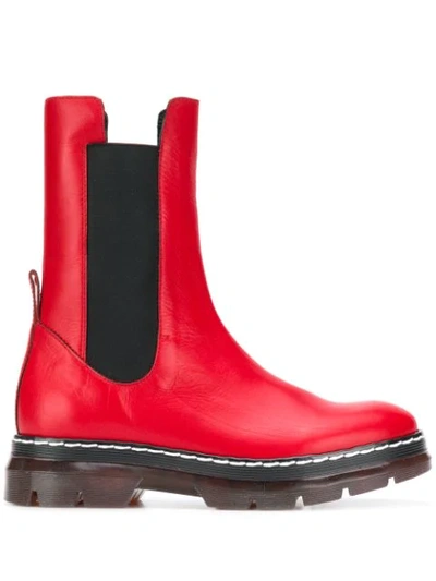 Cedric Charlier Ridged Sole Boots In Red