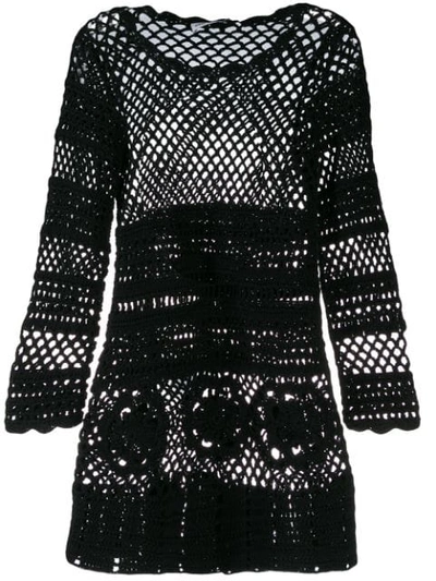Self-portrait Crochet Knit Dress In Black