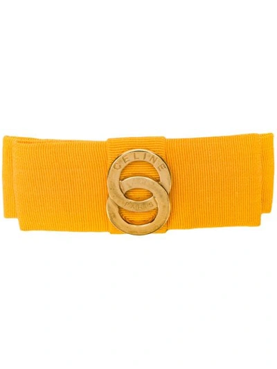 Pre-owned Celine  Satin Tie Logo Hair Barrette In Yellow