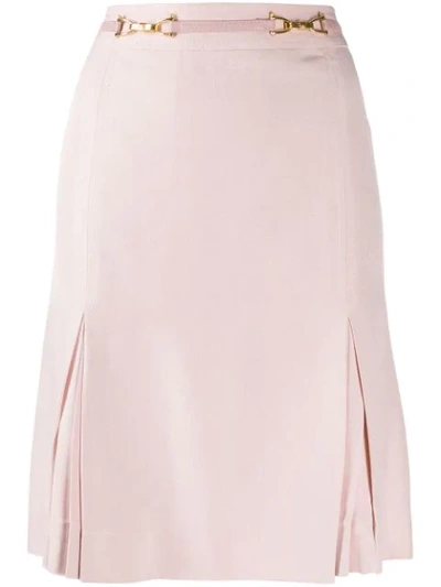 Pre-owned Celine  Box Pleated Belted Skirt In Pink