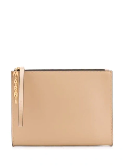 Marni Leather Zip Pouch In Brown