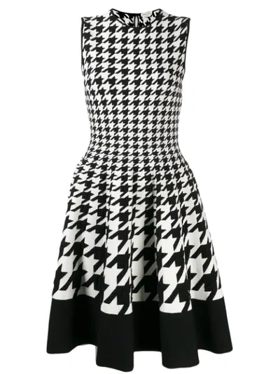 Alexander Mcqueen Sleeveless Houndstooth Flared Dress In Ivory