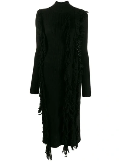 David Koma Distressed Long-sleeve Dress In Black