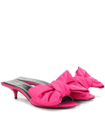Balenciaga Square Knife Bow Leather Mules In Magenta Pink | ModeSens