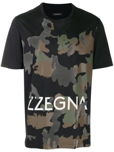 Z Zegna Camouflage Print T-shirt In Blue